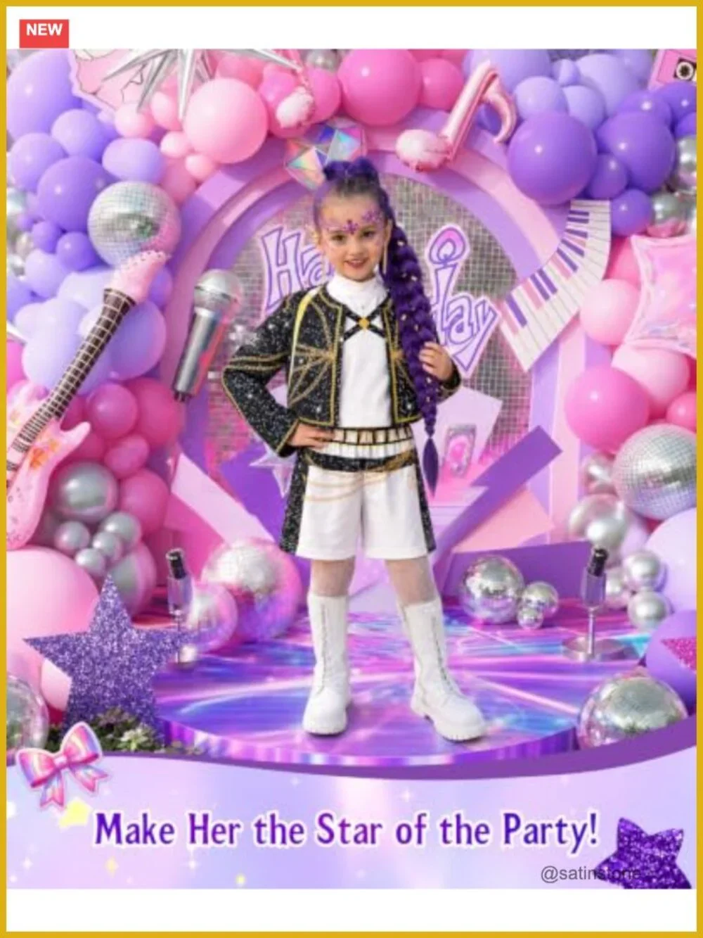 Kids Pop Singer Halloween Costume with Purple Braid Cosplay Set